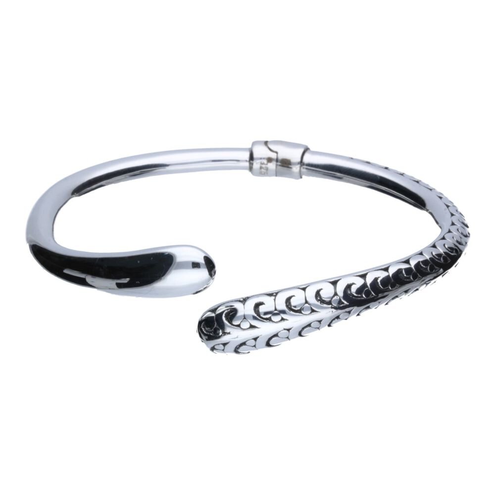 BRANSOLETKA SREBRNA 925 OTWIERANA TYPU BANGLE WYTŁACZANA 