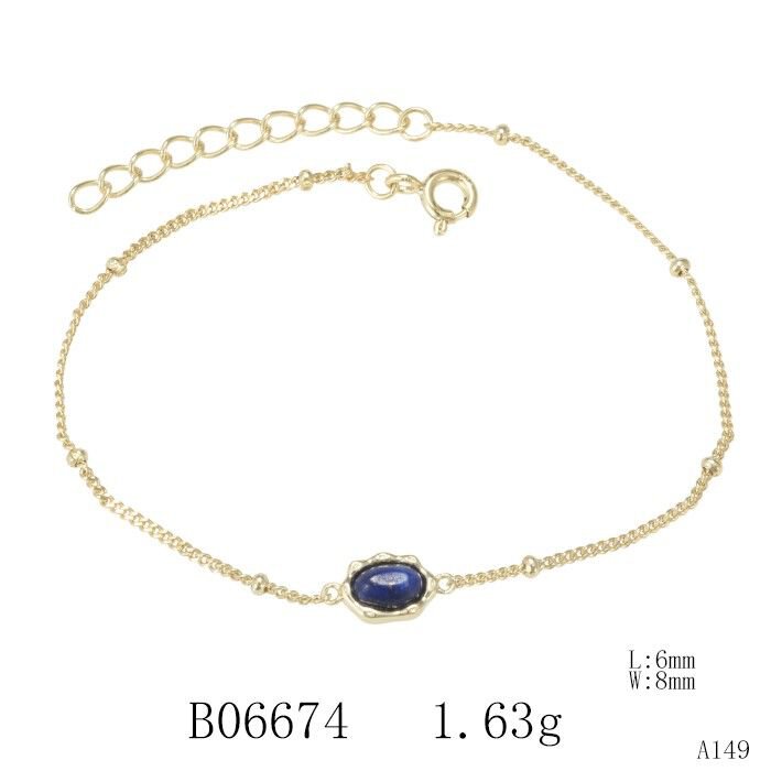 BRANSOLETA SREBRNA 925, ZŁOCONA, AGAT GRANATOWY, 16+3CM