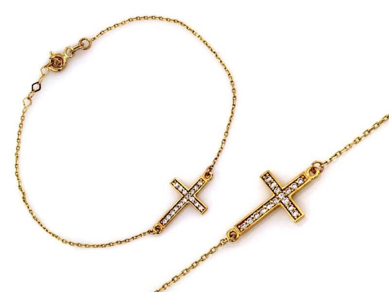 Bransoletka Złota pr 585 krzyż cyrkonia
