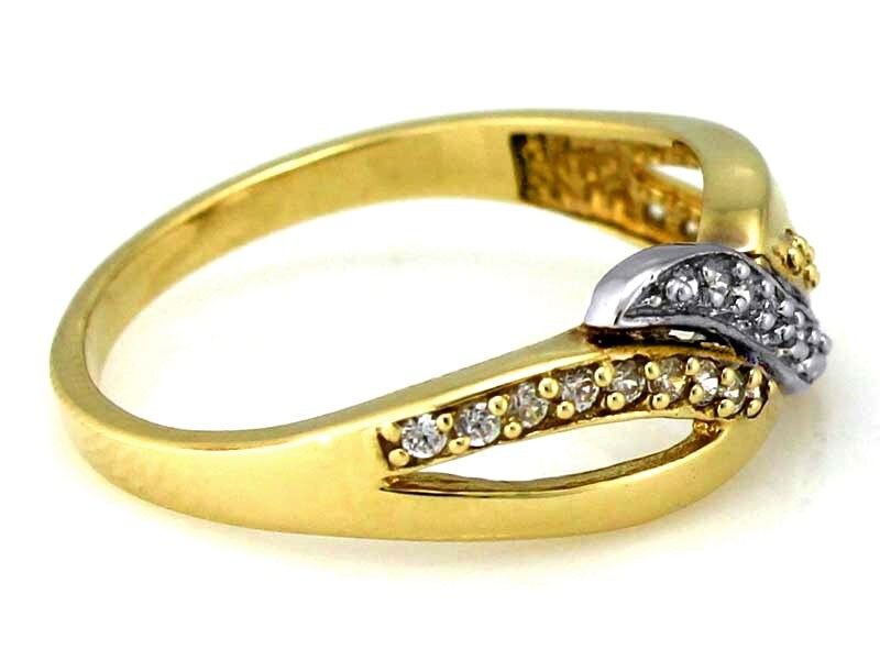 Dwukolorowy Złoty pierścionek z białymi Cyrkoniami