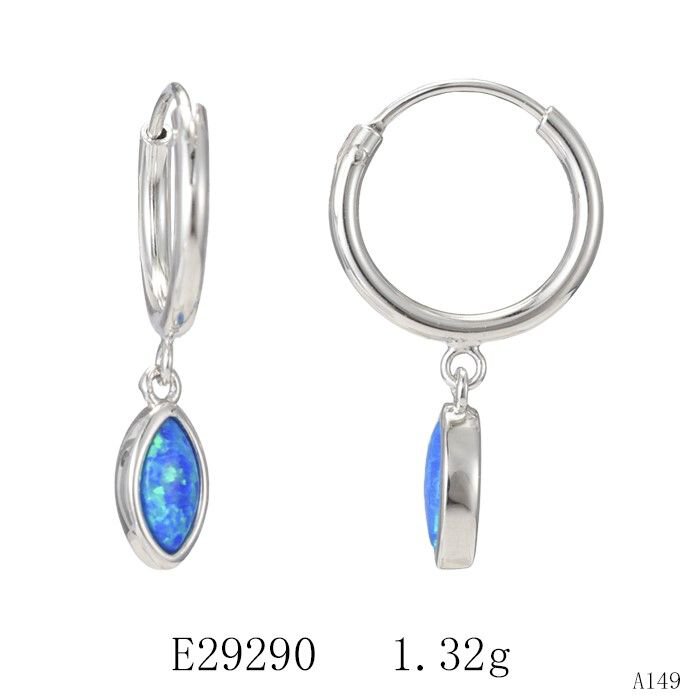 KOLCZYKI SREBRNE 925, KÓŁECZKA OPAL NIEBIESKI