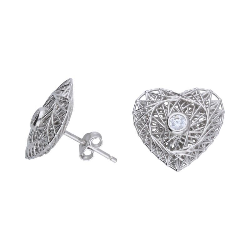 KOLCZYKI AŻUROWE NA SZTYFCIE,SERDUSZKO Z CYRKONIĄ