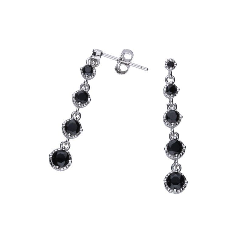 KOLCZYKI   NA SZTYFCIE WISZĄCE, SREBRO PRÓBY 925,CZARNE CYRKONIE