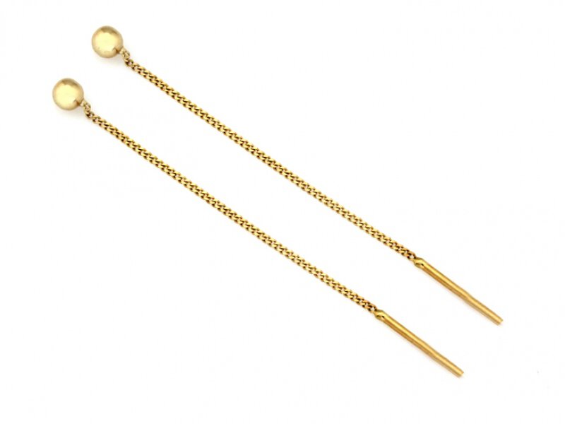 Kolczyki Złoto pr 585 przeciągane z kulką 4mm przy uchu