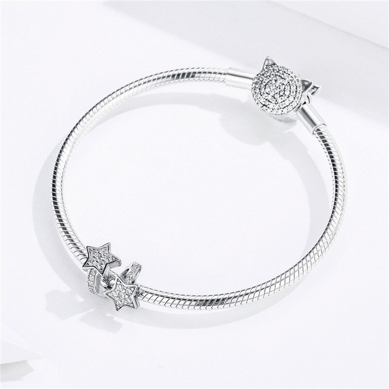 Koralik Zawieszka Beads do Pandora Srebro 925 Dwie Gwiazdki z Cyrkoniami 
