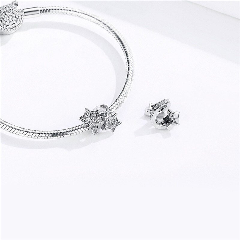 Koralik Zawieszka Beads do Pandora Srebro 925 Dwie Gwiazdki z Cyrkoniami 