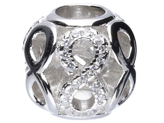 Koralik Zawieszka Beads Srebro 925 Infinity Biała Cyrkonia