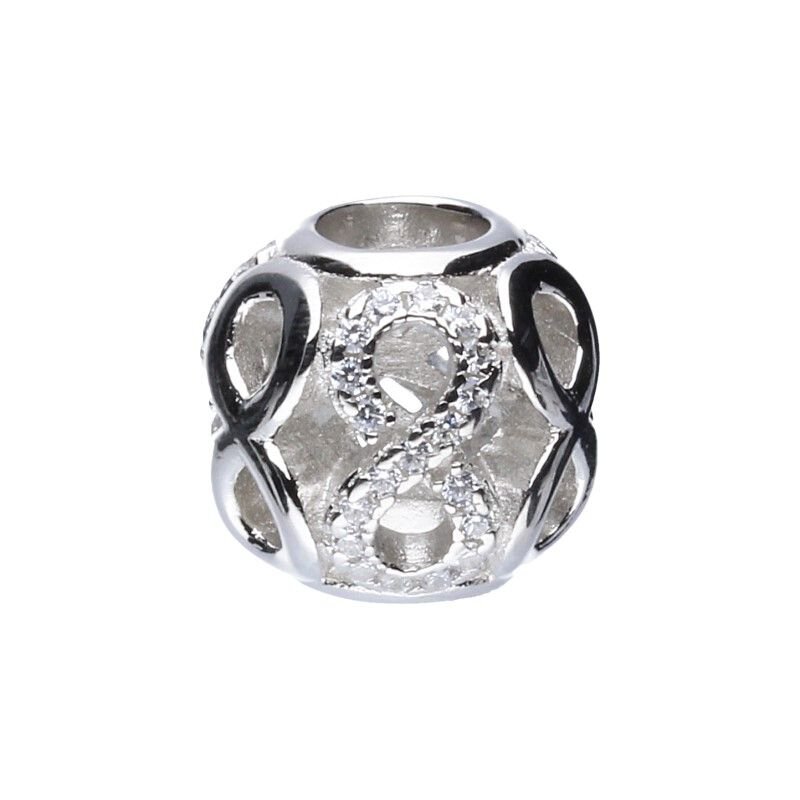 Koralik Zawieszka Beads Srebro 925 Infinity Biała Cyrkonia