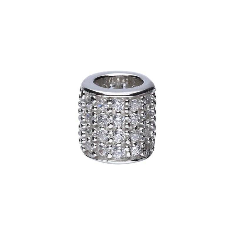 Koralik Zawieszka Beads Srebro 925 Rodowane Walec Biała Cyrkonia