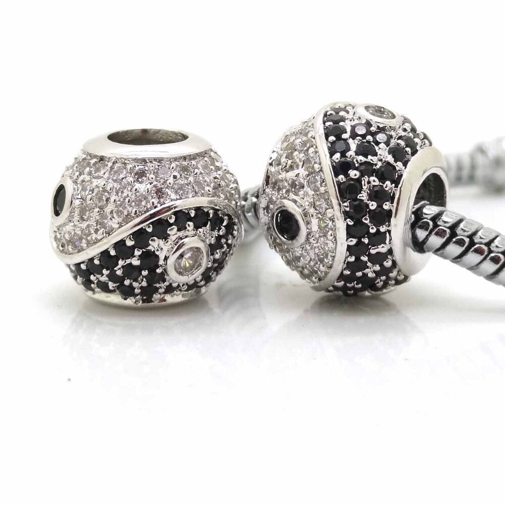 Koralik Zawieszka Beads Srebro 925 Rodowane Yin Yang Cyrkonie