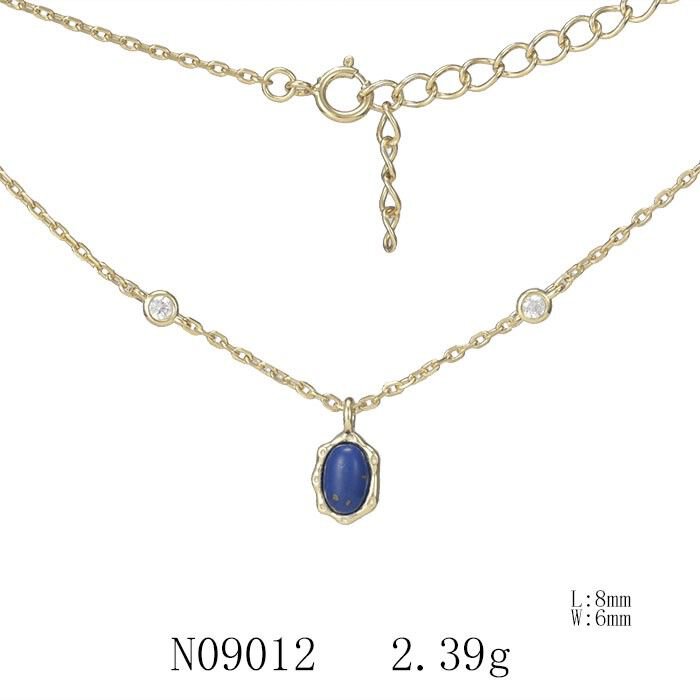 NASZYJNIK SREBRNY 925, ZŁOCONY, AGAT GRANATOWY, 43CM+3CM