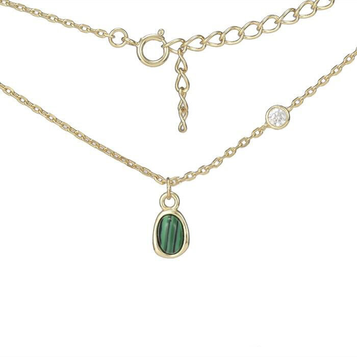 NASZYJNIK SREBRNY 925, ZŁOCONY, 42CM+3CM, AGAT ZIELONY