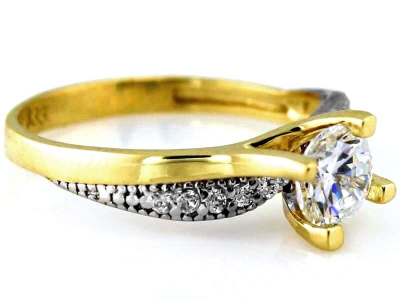 stylowy złoty pierścionek 585  z cyrkoniami