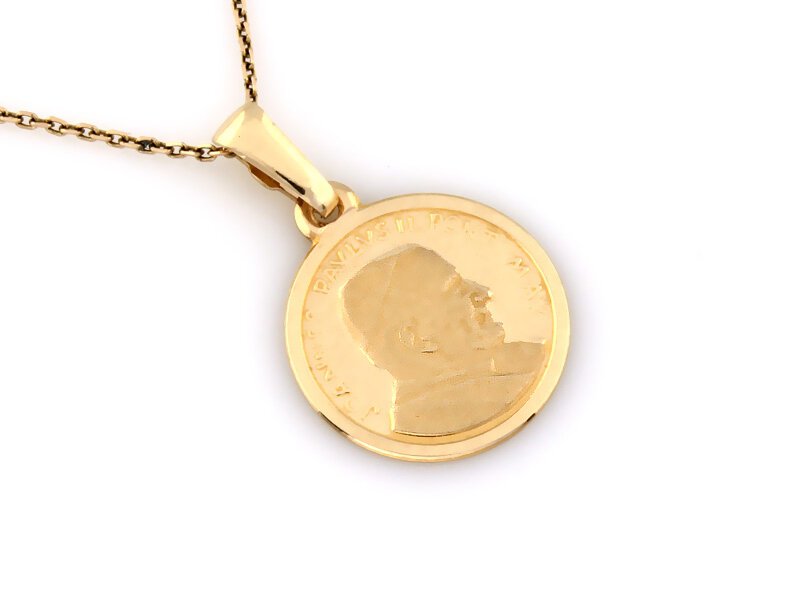 Złoty medalik z Janem Pawłem II mały okrągły próba 585
