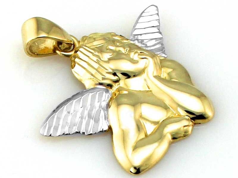Złota ZAWIESZKA pr 333 Anioł ze Skrzydłami z Białego Złota