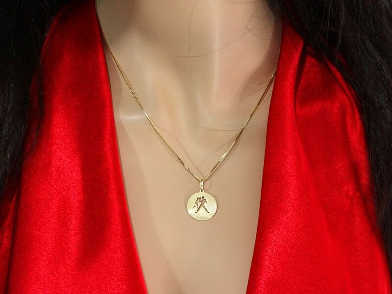 Złota ZAWIESZKA pr 585 okrągła znak zodiaku wodnik