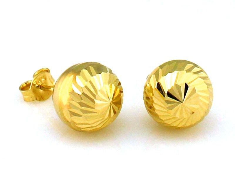 Złote Kolczyki pr  585 / Frezowane kuleczki na sztyfcie
