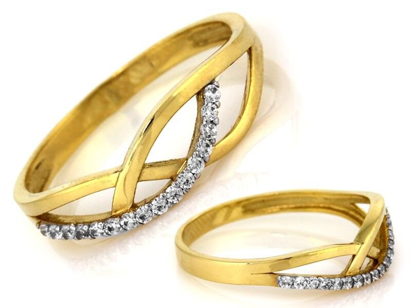 Złoty 333 Elegancki pierścionek z cyrkoniami FALA