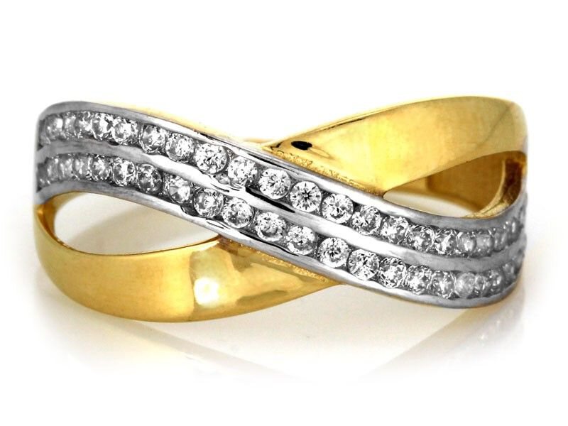 Złoty 585 Elegancki pierścionek z cyrkoniami FALA 4