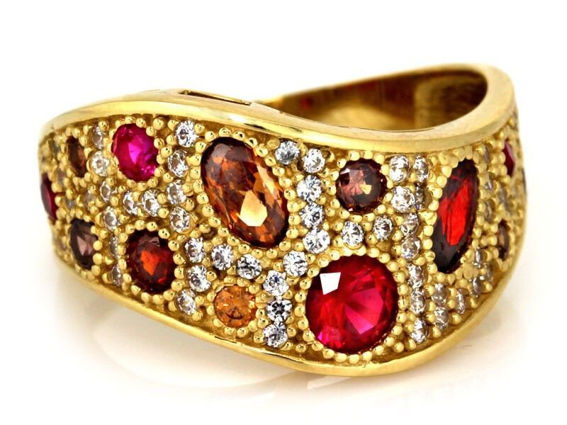 Złoty 585 Elegancki pierścionek z kolorowymi cyrkoniami  2