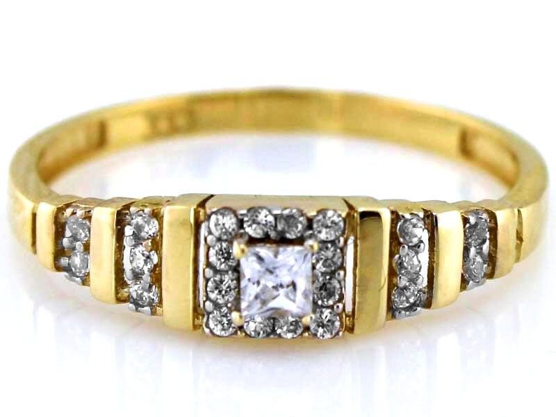 Złoty błyszczący pierścionek 585 z cyrkonią 2