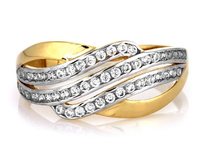 Złoty błyszczący pierścionek z cyrkoniami 585 2