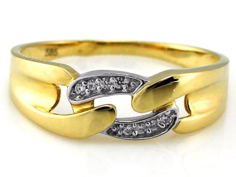Złoty błyszczący pierścionek z cyrkoniami 585 3