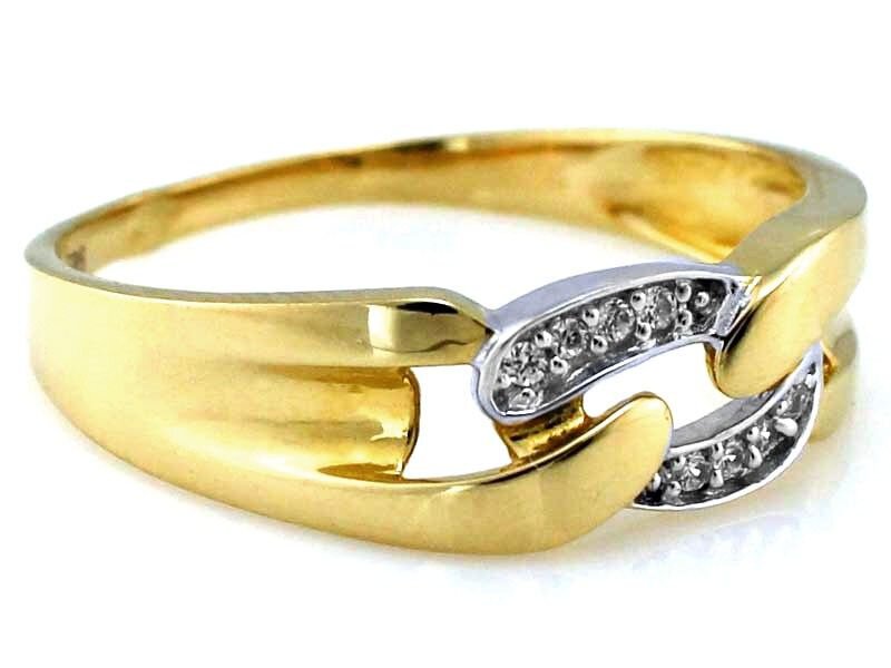 Złoty błyszczący pierścionek z cyrkoniami 585 3