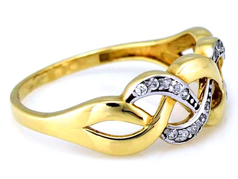 Złoty błyszczący pierścionek z cyrkoniami 585