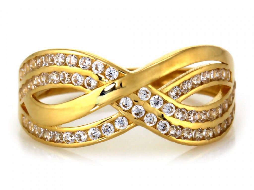 Złoty klasyczny pierścionek 585 z cyrkoniami 4