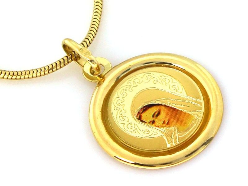 Złoty Medalik okrągły próba 585 Matka Boska