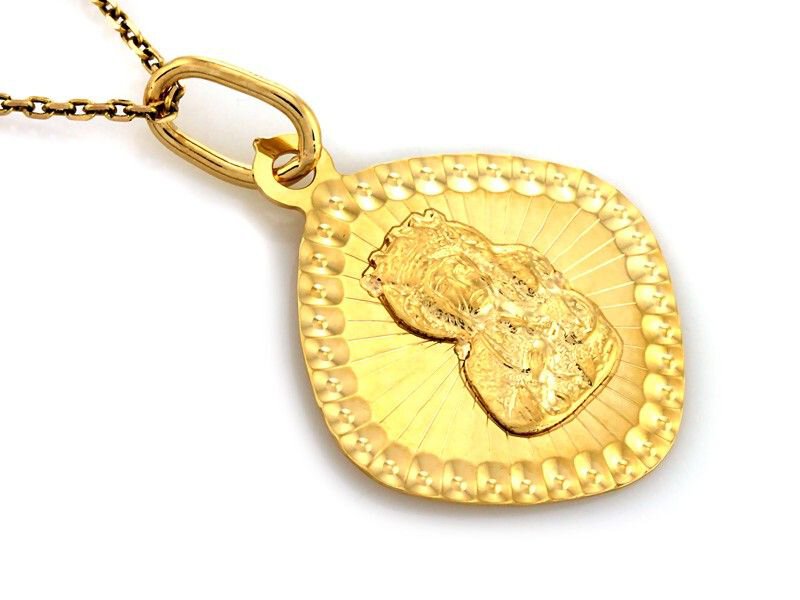 Złoty Medalik próba 585 Karo Maryja z Dzieciątkiem