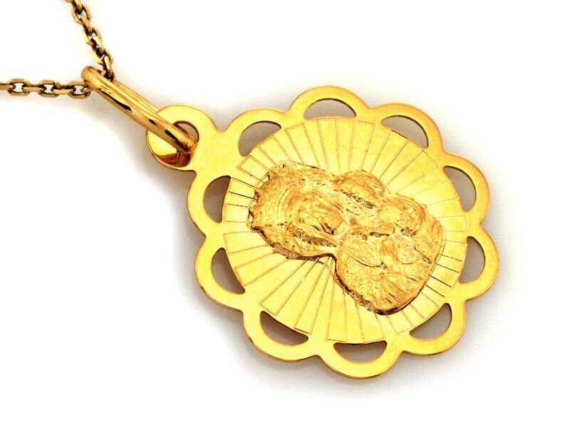 Złoty Medalik próba 585 Maryja z Dzieciątkiem Obwódka Ażurowa