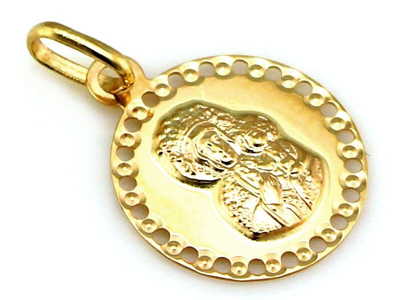Złoty Medalik próba 585 Maryja z Dzieciątkiem Zdobienie
