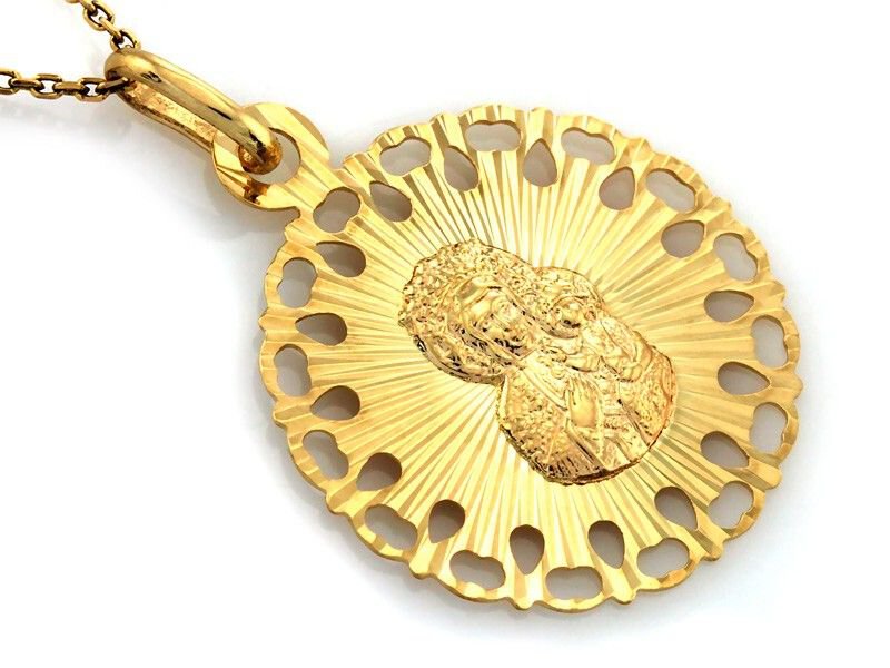 Złoty Medalik próba 585 Maryja z Dzieciątkiem Zdobienie Ramka