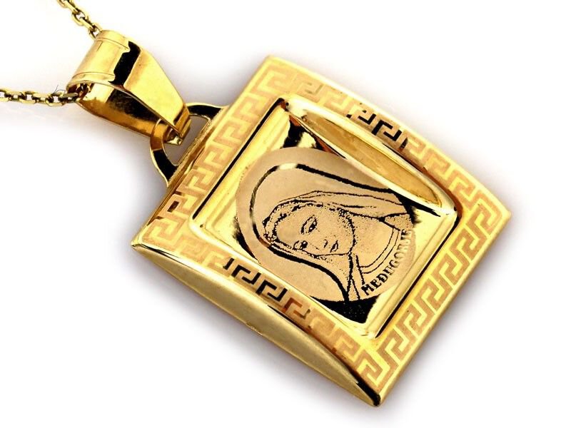 Złoty Medalik próba 585 Matka Boska Obwódka Wzór Grecki