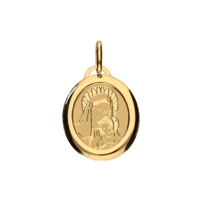 Złoty Medalik próba 585  Matka Boska z Dzieciątkiem