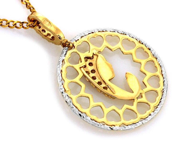 Złoty Medalik próba 585 Okrągły Maryja ażurowy serce cyrkonie