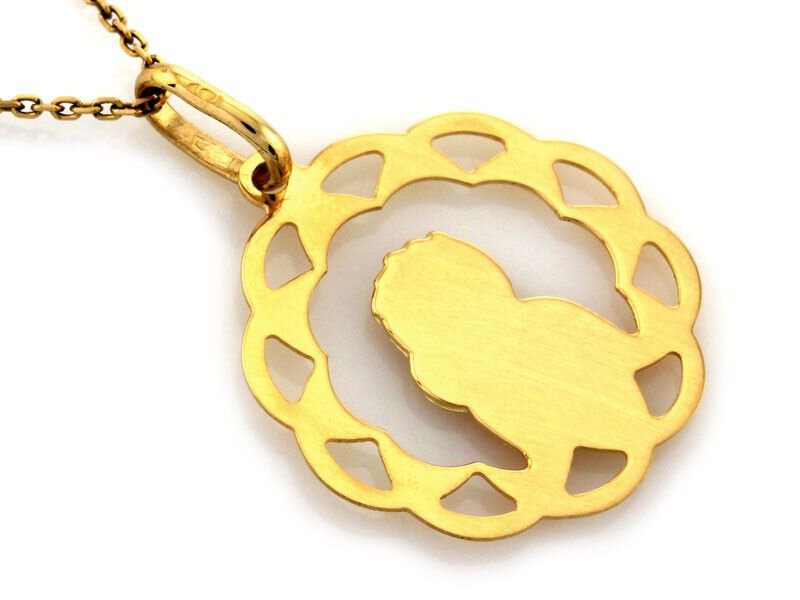Złoty Medalik próba 585 Okrągły Maryja z Dzieciątkiem