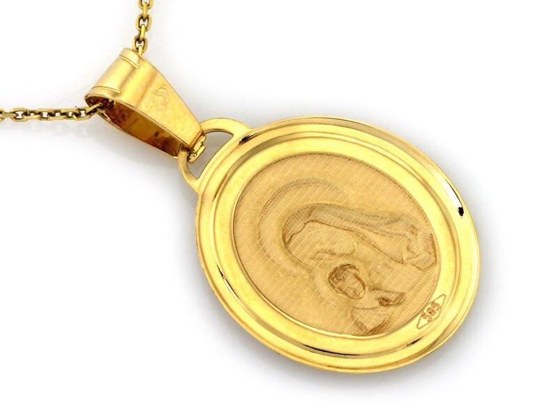 Złoty Medalik próba 585 Owal Maryja z Dzieciątkiem