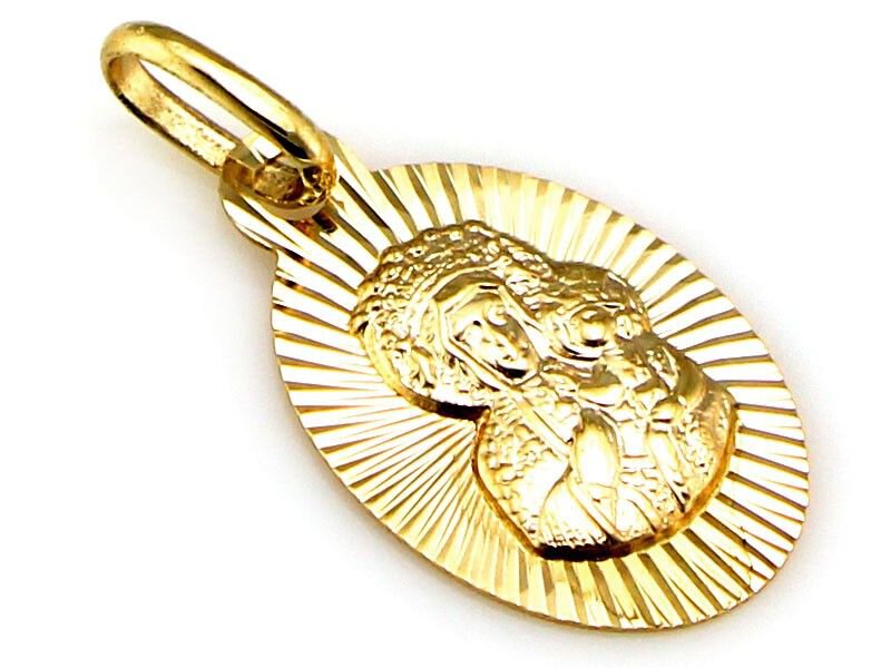 Złoty Medalik próba 585 Owalny Maryja Matka Boska z Dzieciątkiem
