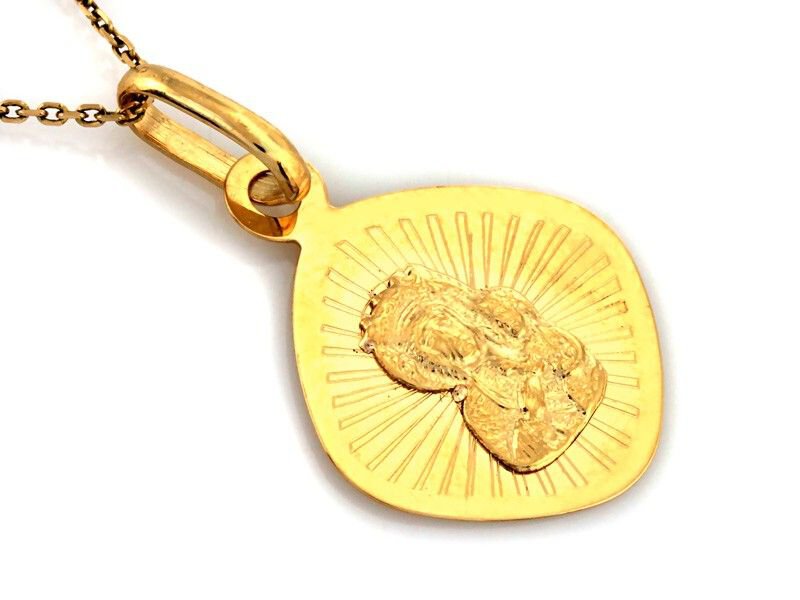 Złoty Medalik próba 585 romb Maryja z Dzieciątkiem