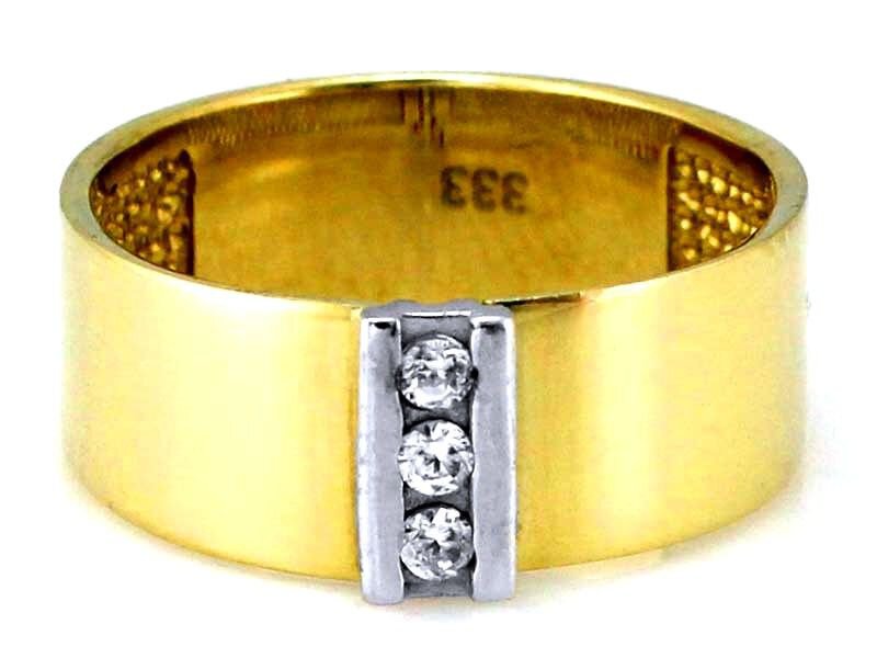 Złoty pierścionek 585 a'la obrączka z cyrkoniami  2