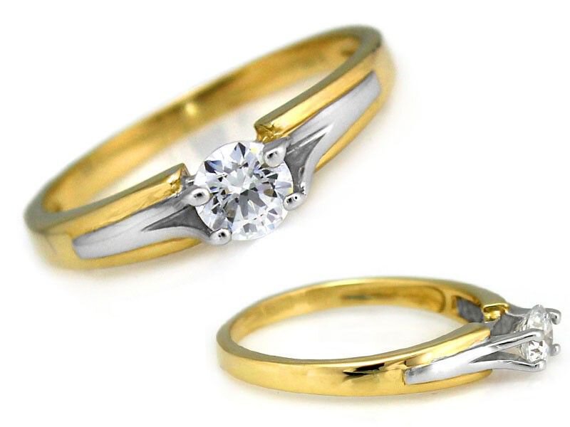 Złoty pierścionek 585 klasyczny zaręczynowy dwukolorowy