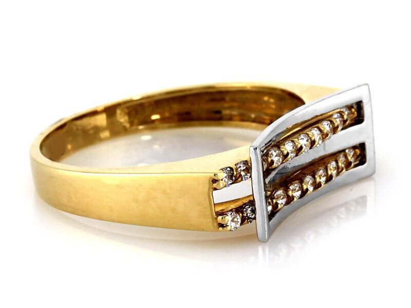 Złoty pierścionek dwukolorowy z cyrkoniami pr 333