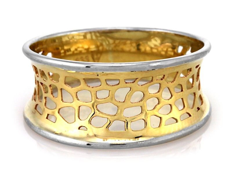 Złoty pierścionek próby 333 wykonany z dwukolorowego złota Ażurowy Wzór