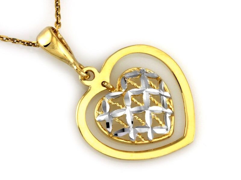 Złoty Wisiorek Ażurowe Serce z Diamentowanym Wzorem pr 333