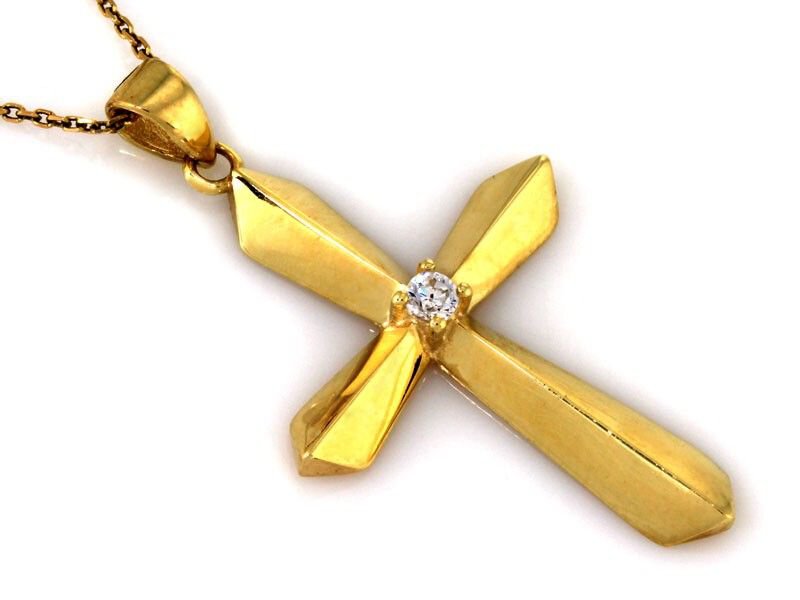 Złoty Wisiorek PR 333 Krzyż z Białą Cyrkonią