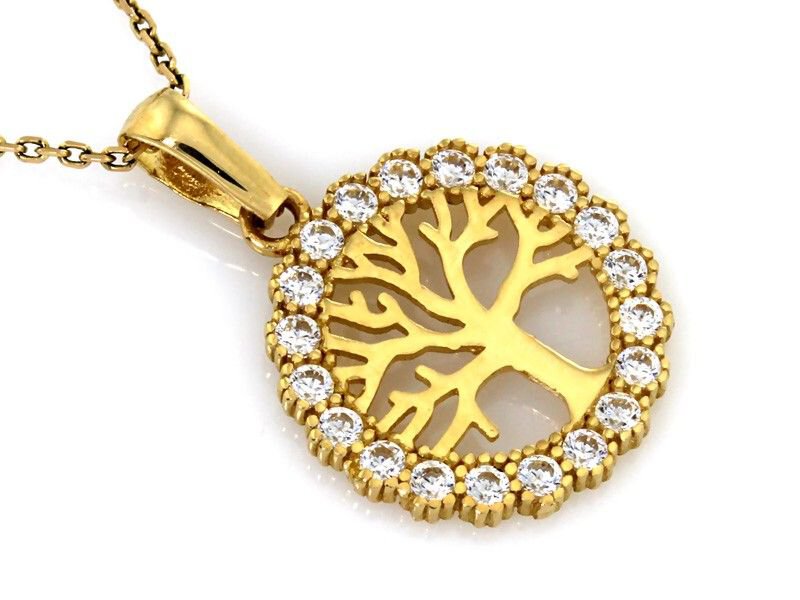 Złoty Wisiorek PR 585 drzewko szczęścia z Białymi Cyrkoniami