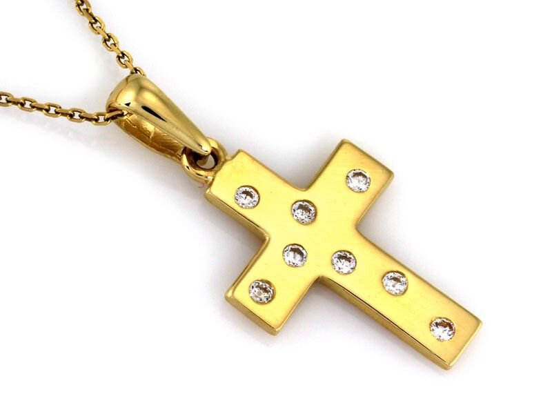Złoty Wisiorek PR 585 Krzyż z Białymi Cyrkoniami